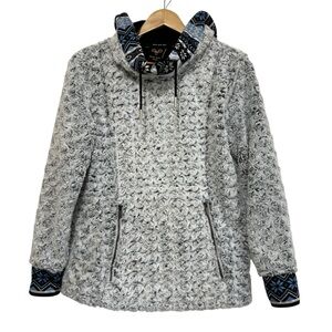 Wooly Bully Heli Pullover Hoodie Textured Swirl Nordic Trim Women’s Size Medium
